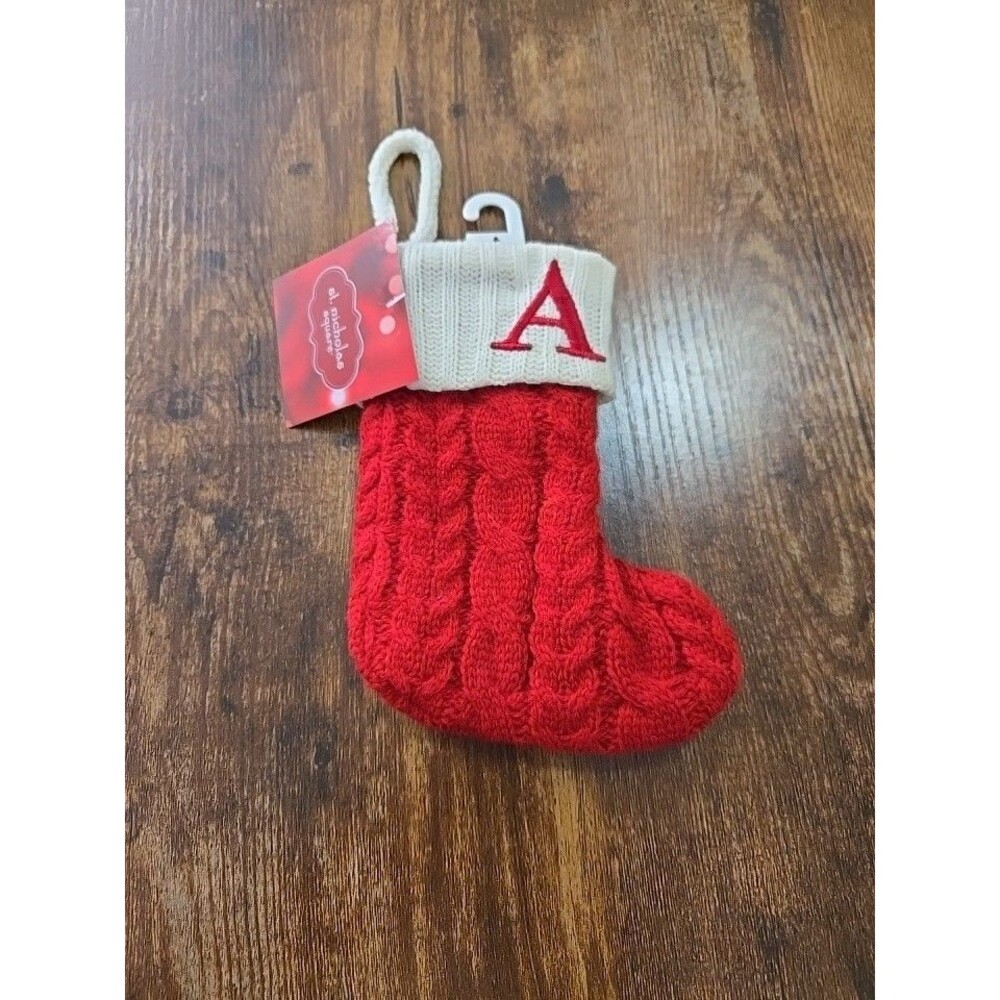 ST NICHOLAS SQUARE  MONOGRAM "A"  MINI 7 INCH KNITTED STOCKING